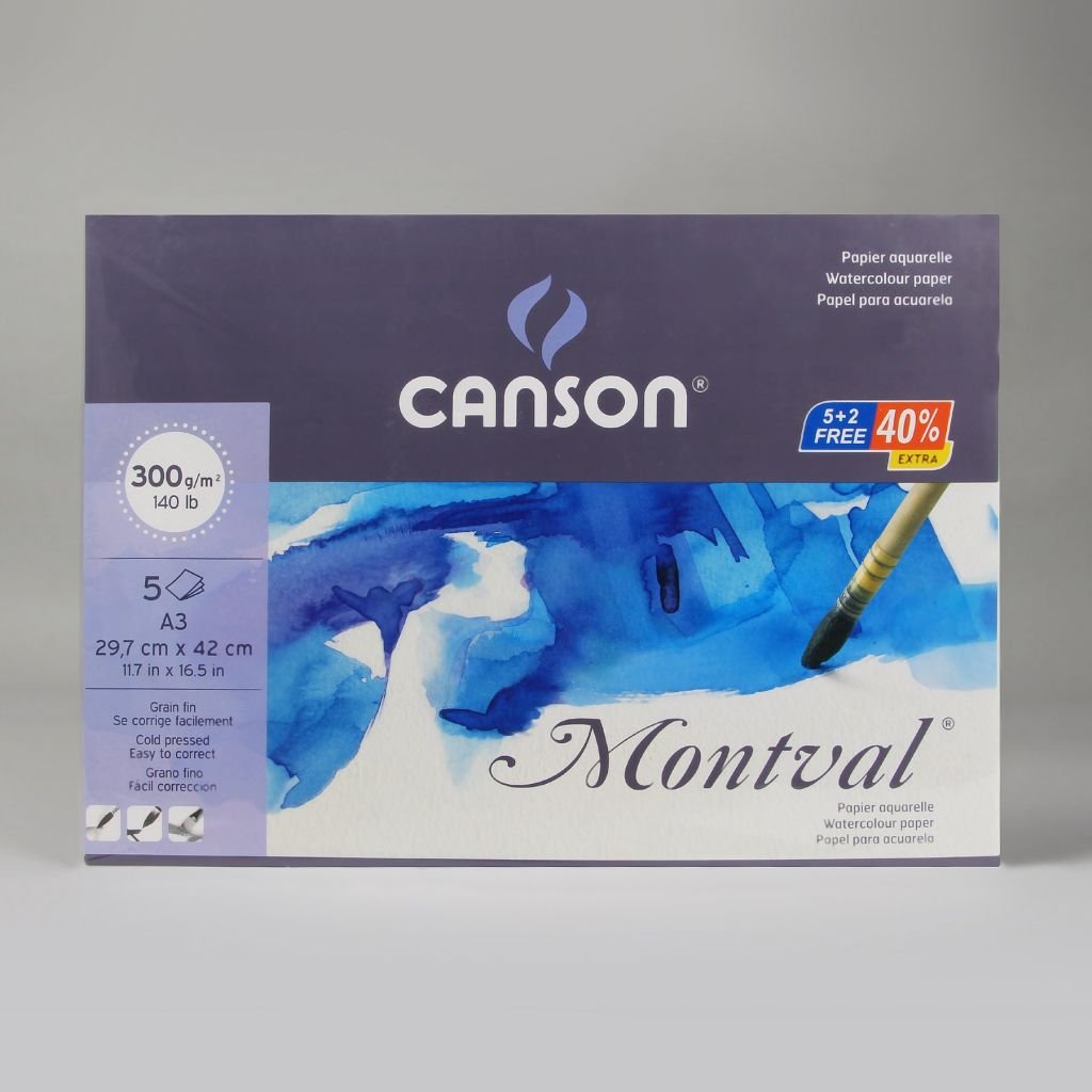 Canson Montval 300 GSM A3 Polypack of (5 + 2) Fine Grain Sheets