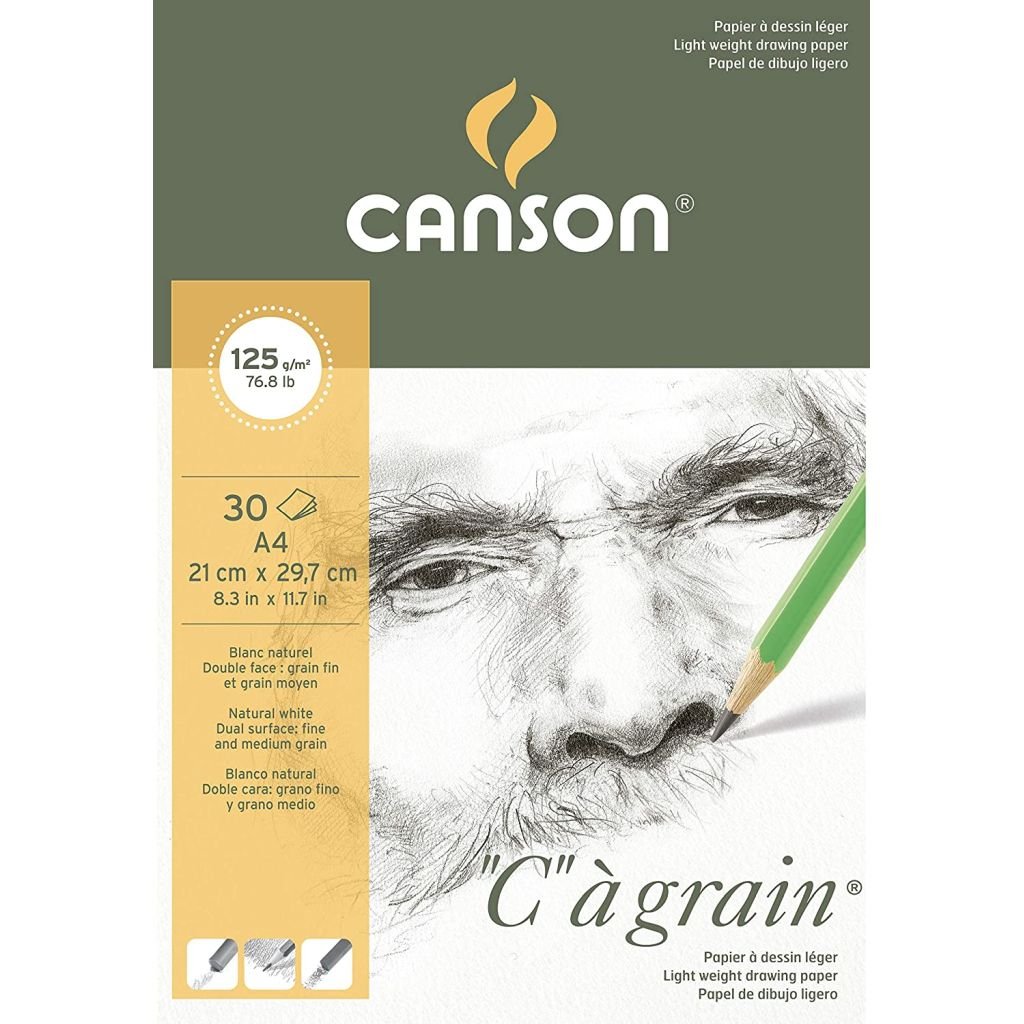 Canson C a' Grain Heavyweight Drawing Paper - Fine Grain 125 GSM A4 Pad - 30 Sheets