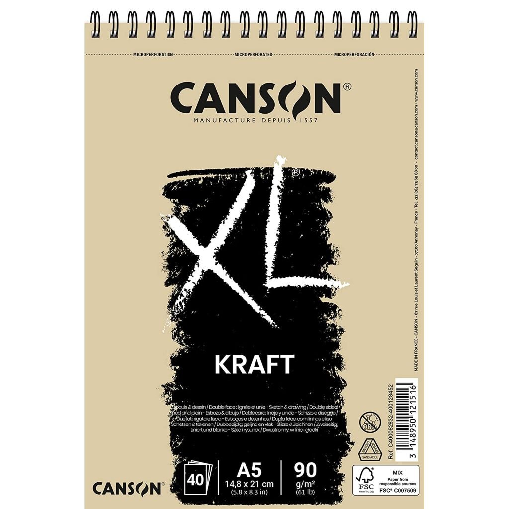 Canson XL Kraft Paper - 90 GSM A5 (14.8x 21 cm or 5.9 x 8.3'') -  Laid Texture Pad of 40 Sheets
