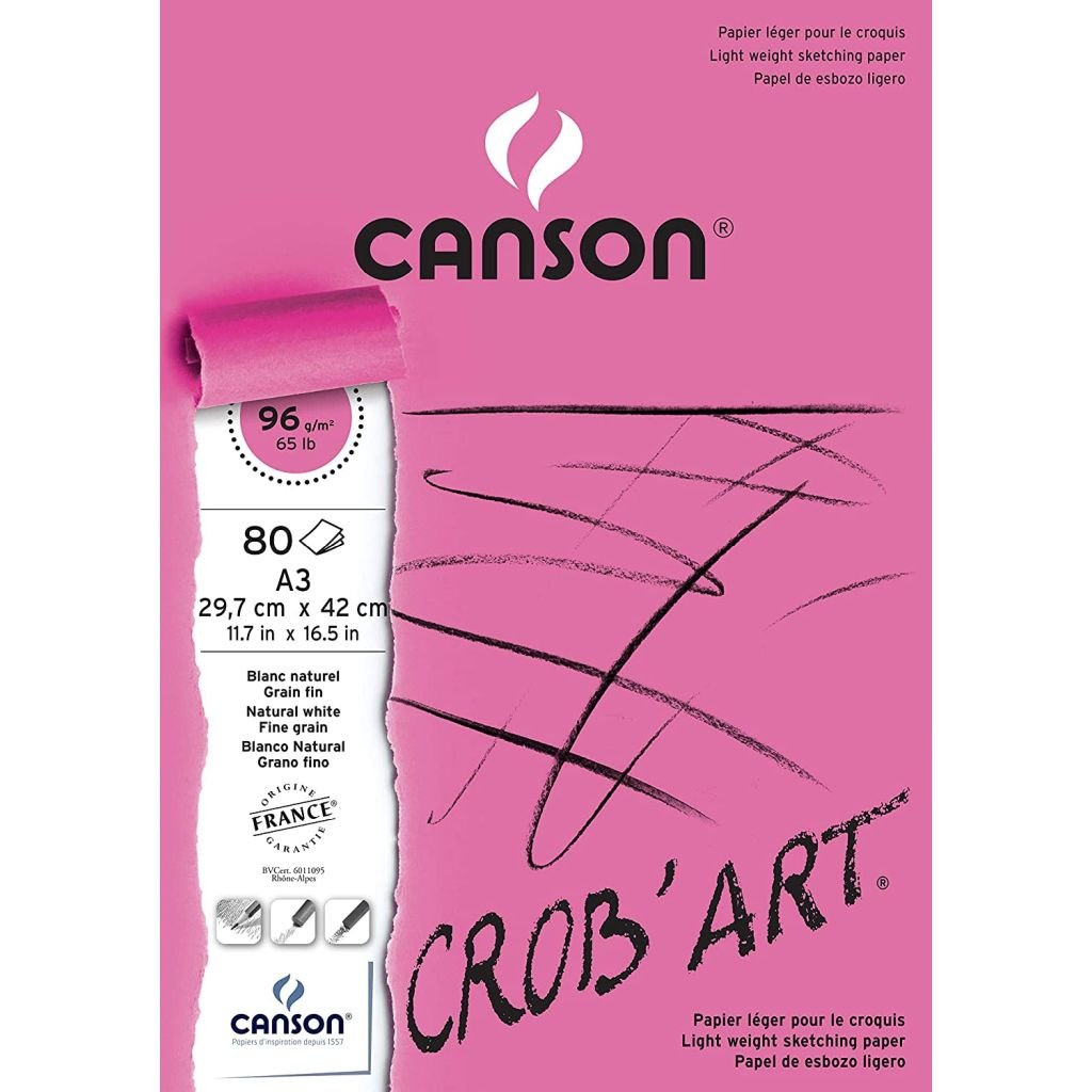 Canson Crob'Art Sketching Paper - Fine Grain 96 GSM - A3 (29.7 x 42 cm or 11.7 x 16.5