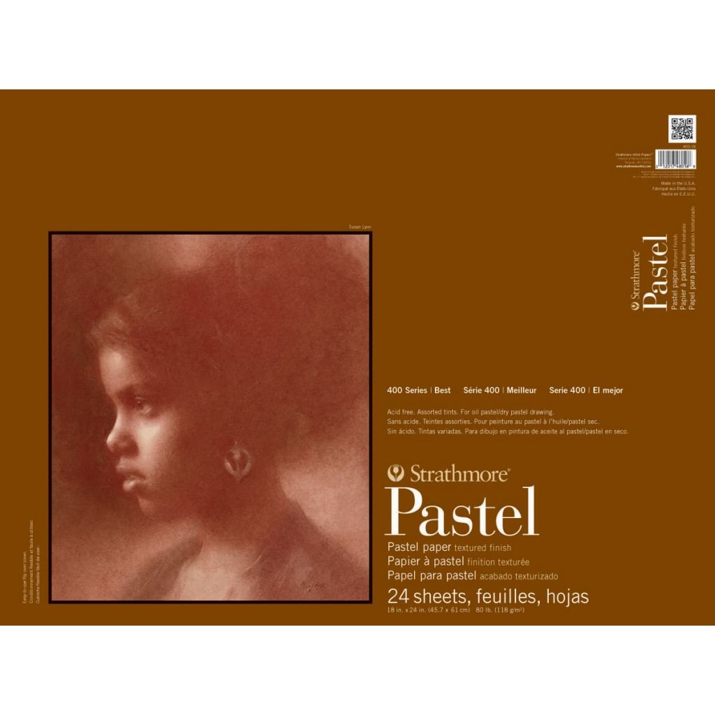 Strathmore 400 Series Pastel 18''x24'' 6 Assorted Pastel Shades Fine Grain 118 GSM Paper, Short-Side Glue Bound Pad of 24 Sheets
