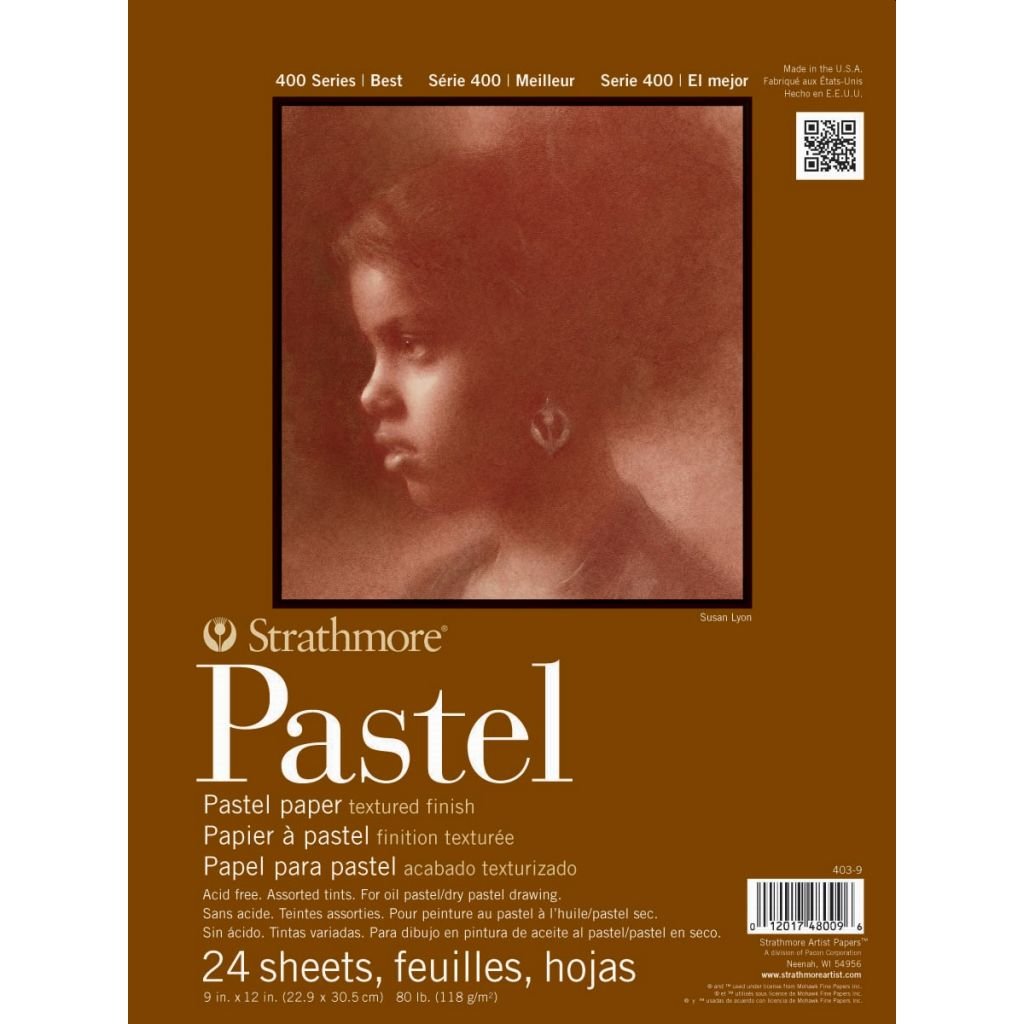 Strathmore 400 Series Pastel 9''x12'' 6 Assorted Pastel Shades Fine Grain 118 GSM Paper, Short-Side Glue Bound Pad of 24 Sheets