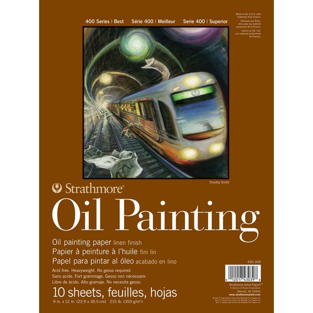 Strathmore 400 Series Oil Painting 9'' x 12'' Off- White Linen 350 GSM Short Side Glue Pad of 10 Sheets