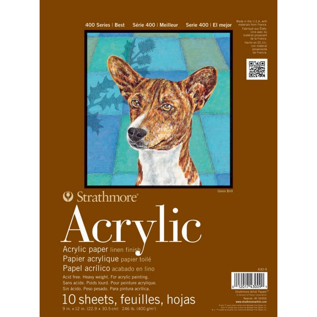 Strathmore 400 Series Acrylic 9''x12'' Cream Canvas Texture 400 GSM Paper, Short-Side Glue Bound Pad of 10 Sheets