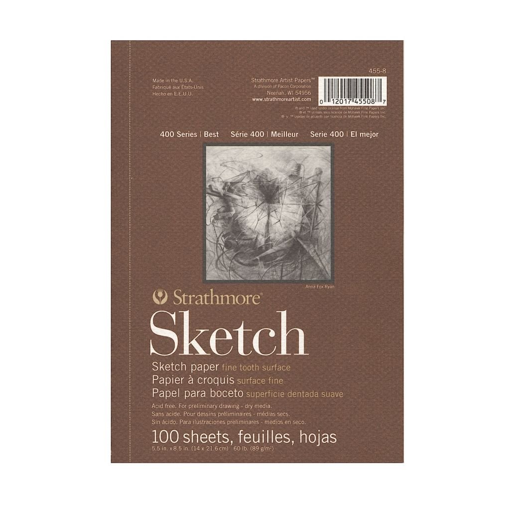 Strathmore 400 Series Sketch 5.5''x8.5'' White Fine Tooth 89 GSM Paper, Long-Side Micro-perforated Album of 100 Sheets