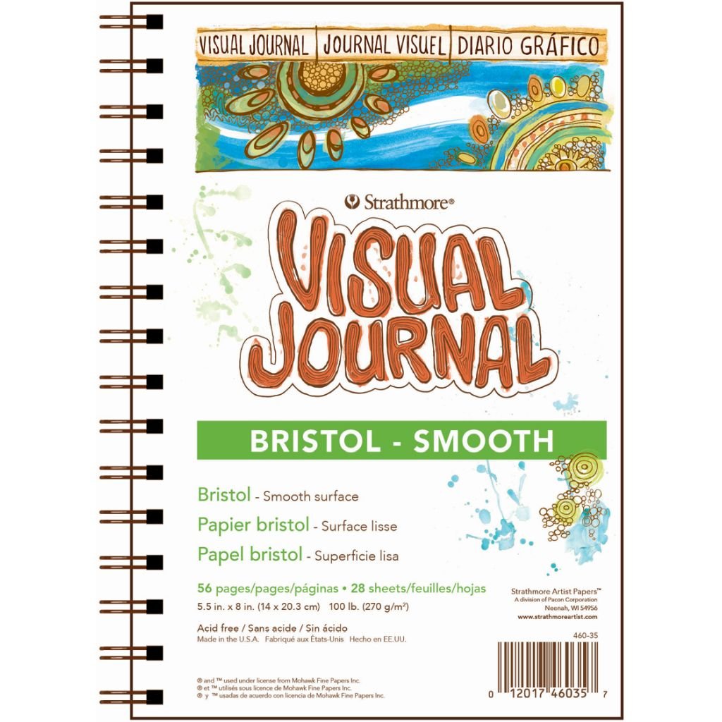 Strathmore 300 Series Visual Journal - Bristol Smooth - 5.5''x8'' Extra White - Extra Smooth - 270 GSM Paper, Long-Side Spiral Bound - 28 Sheets