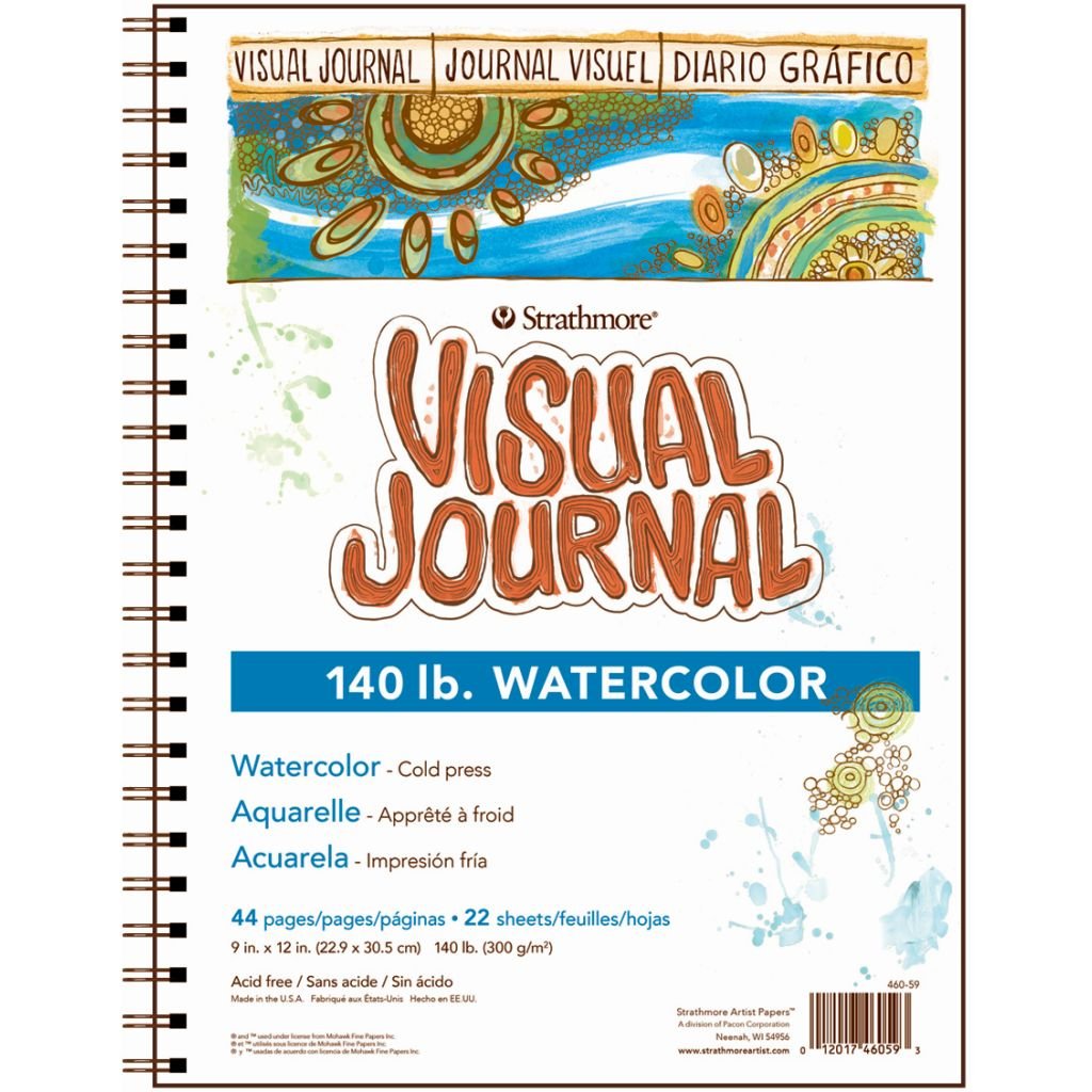 Strathmore 400 Series Visual Journal - Watercolor - 9''x12'' - Natural White - Medium Grain - 300 GSM Paper, Long-Side Spiral Bound - 44 Sheets