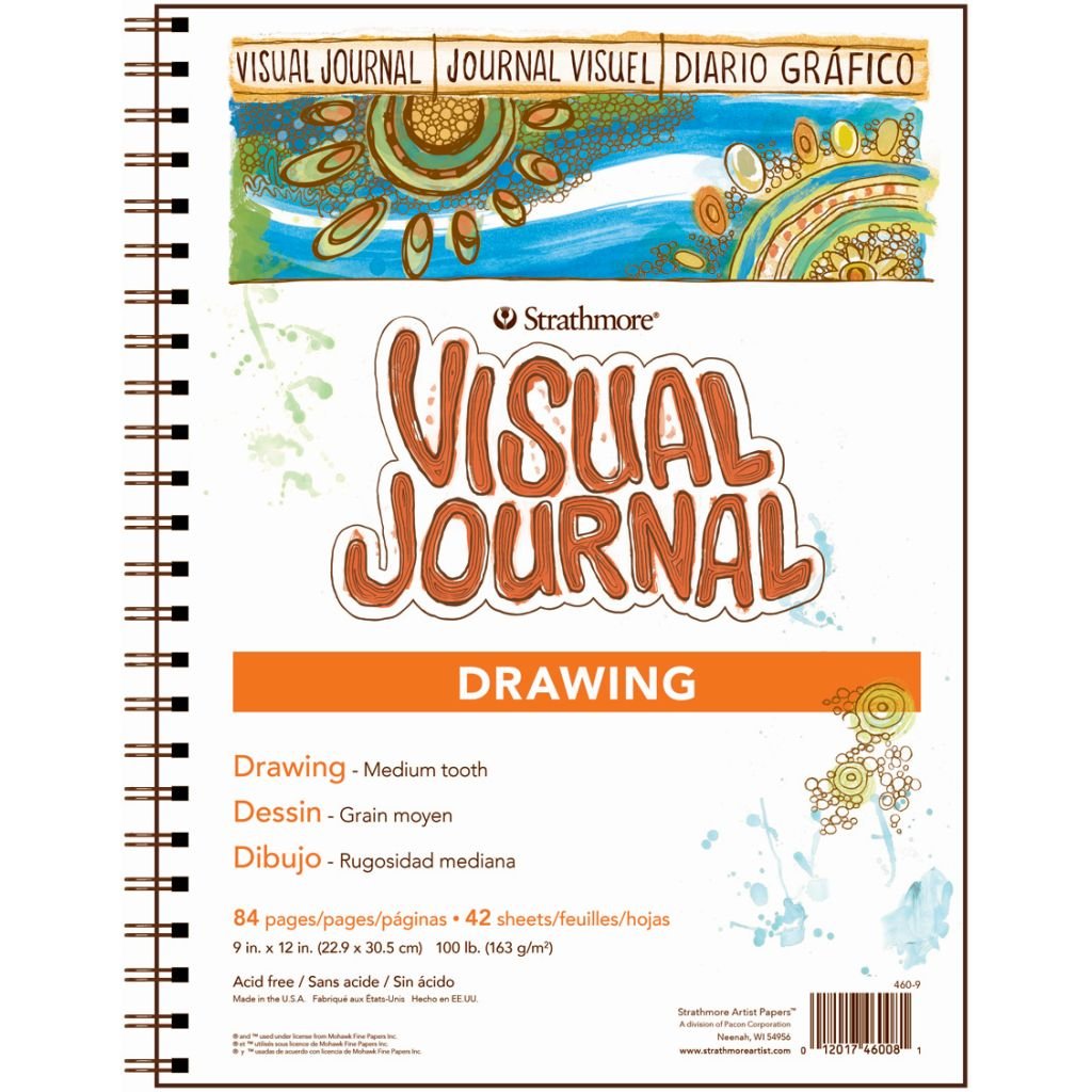 Strathmore 400 Series Visual Journal - Drawing - 9''x12'' - Cream - Fine Grain - 163 GSM Paper, Long-Side Spiral Bound - 84 Sheets