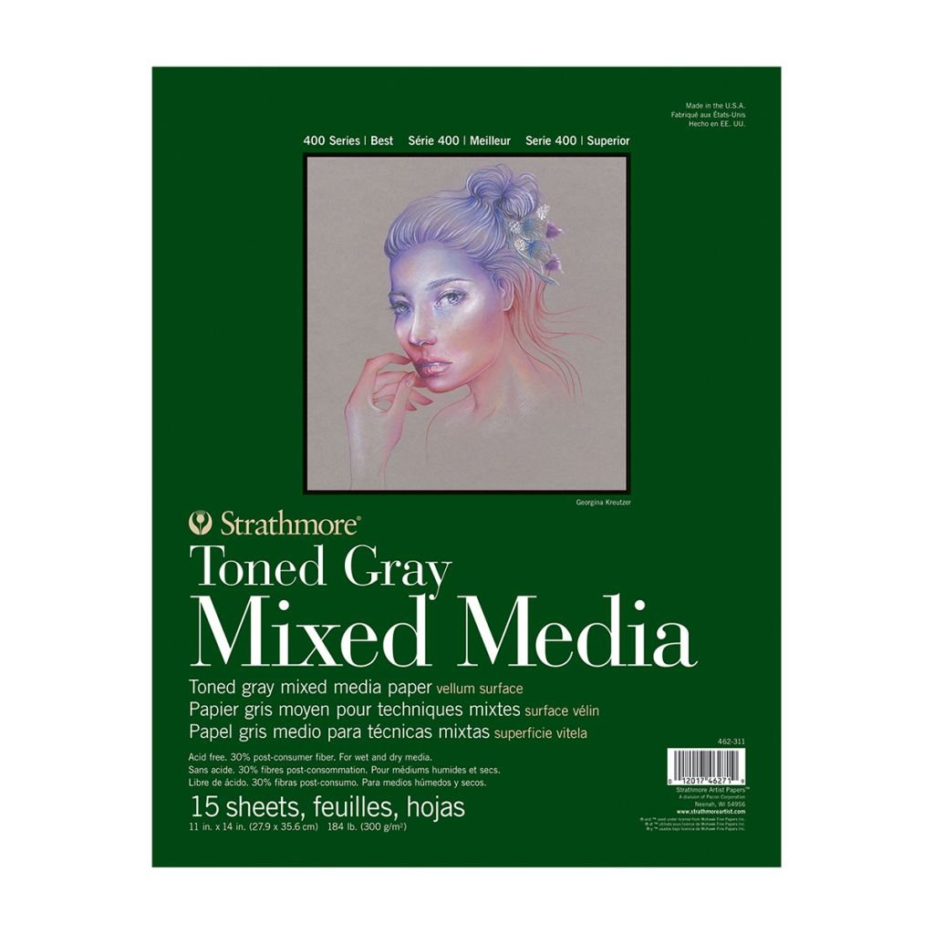 Strathmore 400 Series Toned Gray Mixed Media 11'' x 14'' Cool Gray Vellum 300 GSM Short Side Glue Pad of 15 Sheets