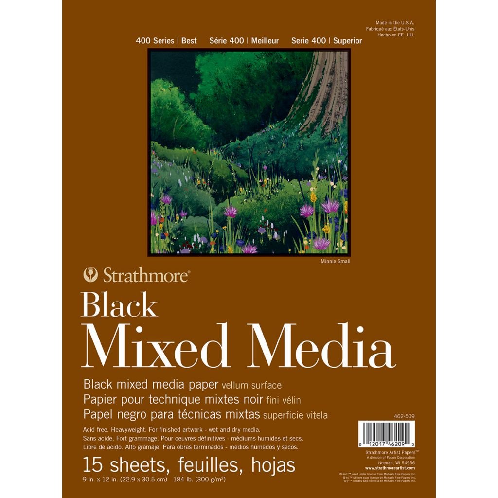 Strathmore 400 Series Toned Black Mixed Media 9'' x 12'' Black Vellum 300 GSM Short Side Glue Pad of 15 Sheets