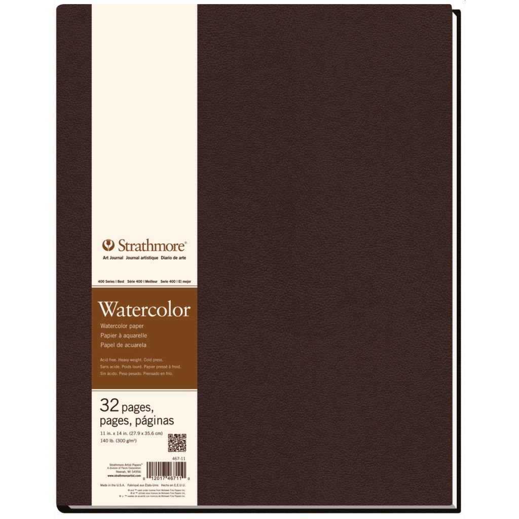 Strathmore 400 Series Watercolor 11''x14'' Natural White Medium Grain 300 GSM Paper, Long-Side Hardbound Art Book of 16 Sheets