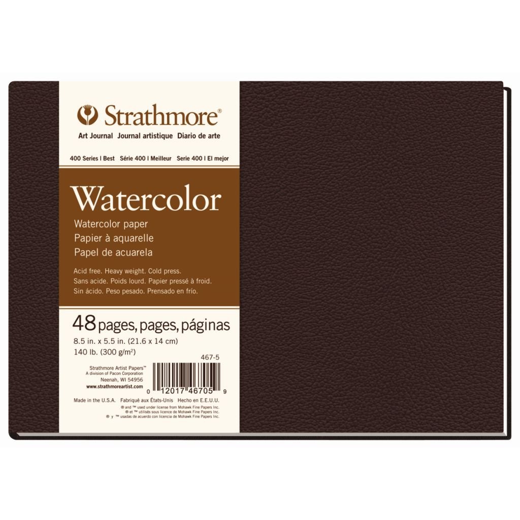 Strathmore 400 Series Watercolour 8.5'' x 5.5'' Natural White Cold Press 300 GSM Short Side Hardcover Art Book of 24 Sheets