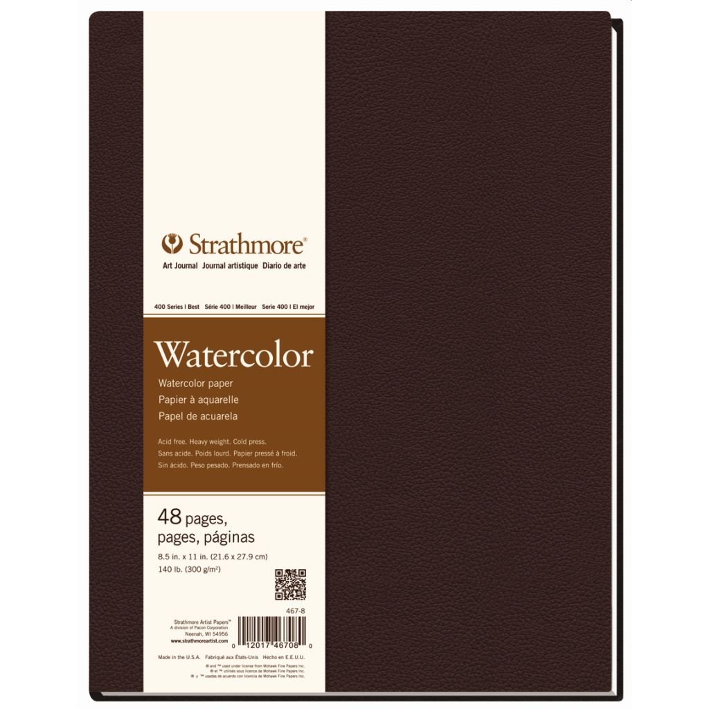 Strathmore 400 Series Watercolor 8.5''x11'' Natural White Medium Grain 300 GSM Paper, Long-Side Hardbound Art Book of 24 Sheets