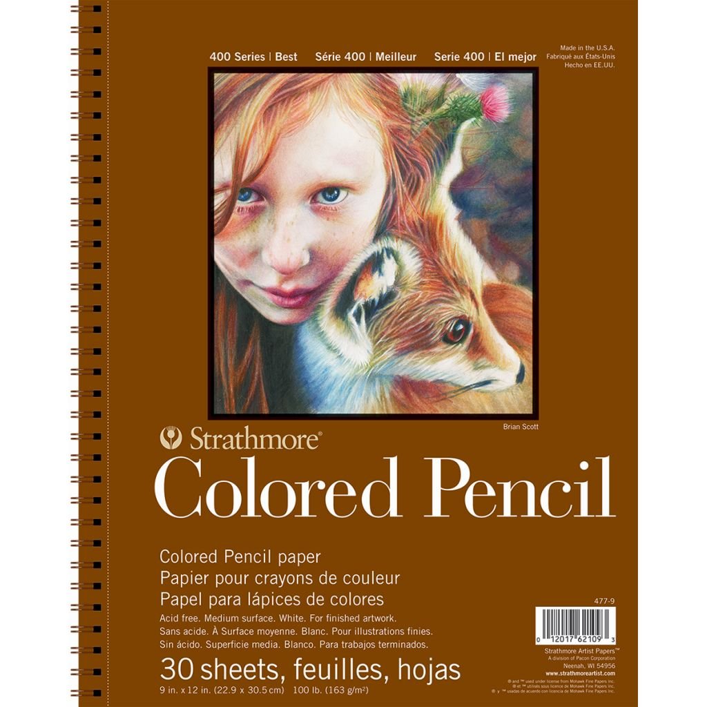 Strathmore 400 Series Colored Pencil 9''x12'' White Toothy 163 GSM Paper, Long-Side Micro-perforated Album of 30 Sheets