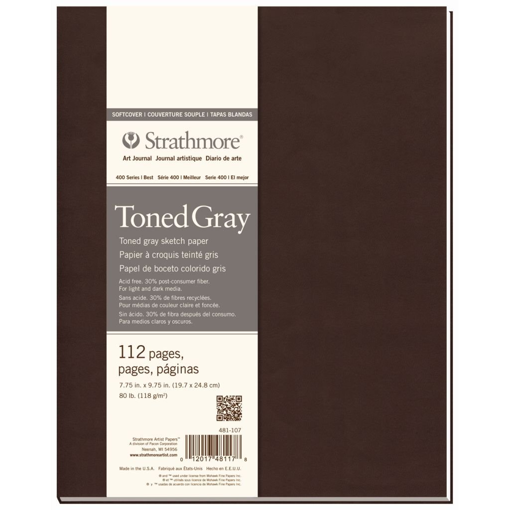Strathmore 400 Series Tonned Gray Sketch Paper 7.8'' x 9.8'' Cool Gray Medium Grain 118 GSM Long Side Softcover Art Book of 56 Sheets