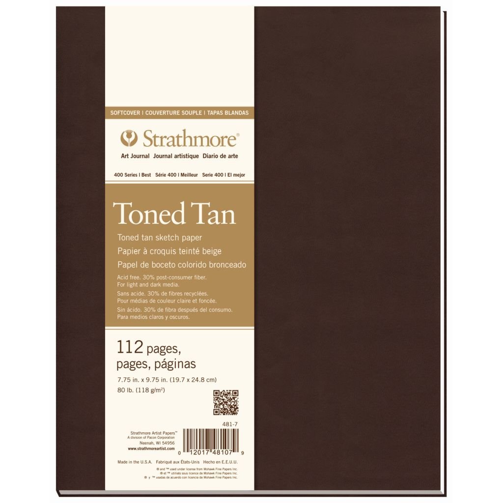 Strathmore 400 Series Tonned Tan Sketch Paper 7.8'' x 9.8'' Warm Tan Medium Grain 118 GSM Long Side Softcover Art Book of 56 Sheets
