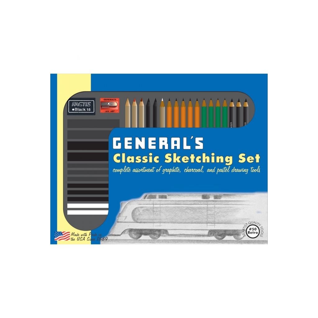 General's Classic Sketching & Drawing Set with Retro Packaging - Art Set of 32 Pieces