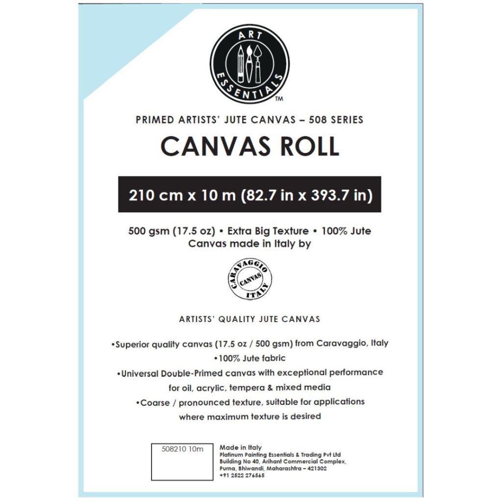 Art Essentials Primed Artists' Jute Canvas Roll - 508 Series - Extra Big Grain - 500 GSM / 17.5 Oz - 210 cm by 10 Metres OR 82.68'' by 32.8 Feet