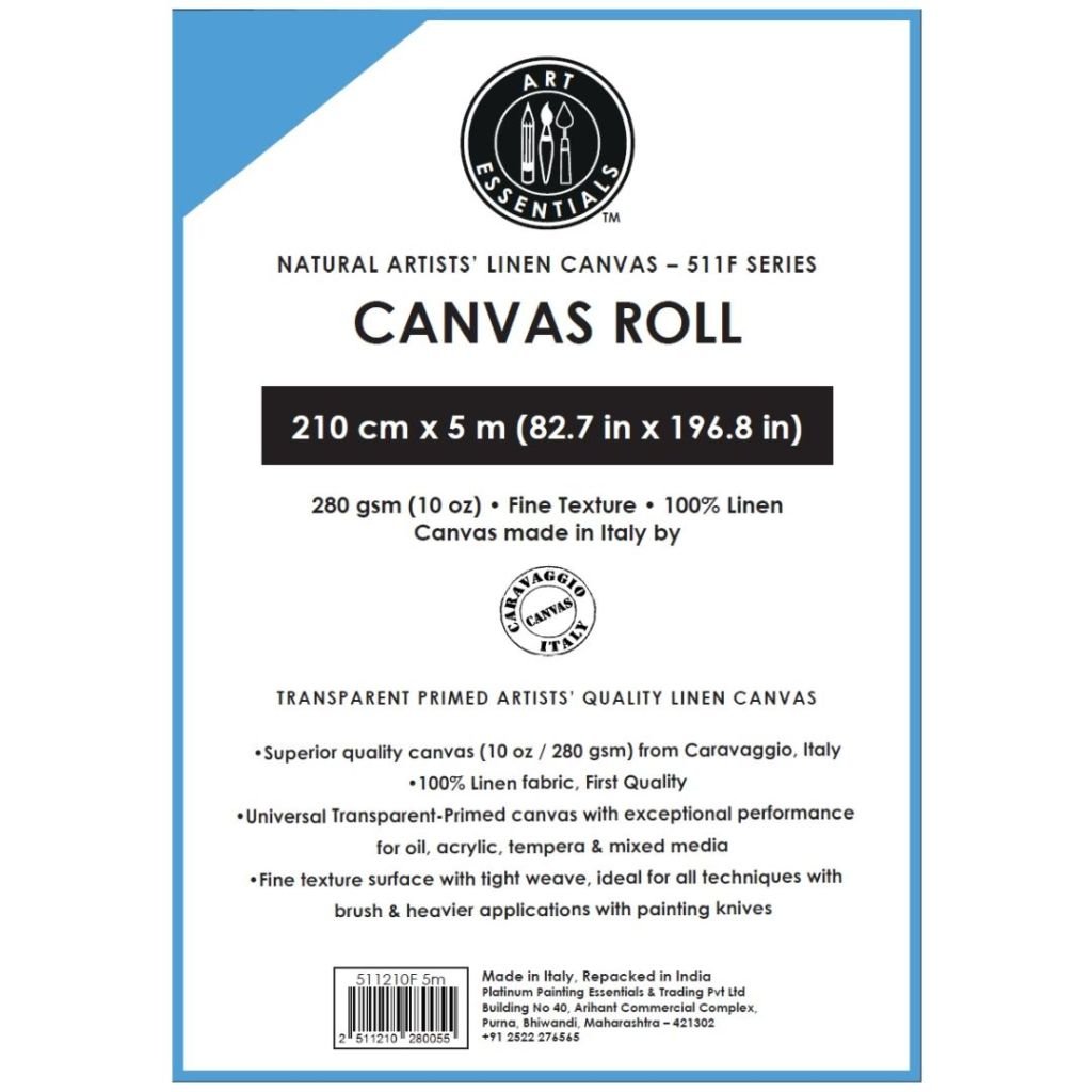 Art Essentials Natural Artists' Linen Canvas Roll - 511 Series - Fine Grain - 280 GSM / 10 Oz - 210 cm by 5 Metres OR 82.68'' by 16.4 Feet