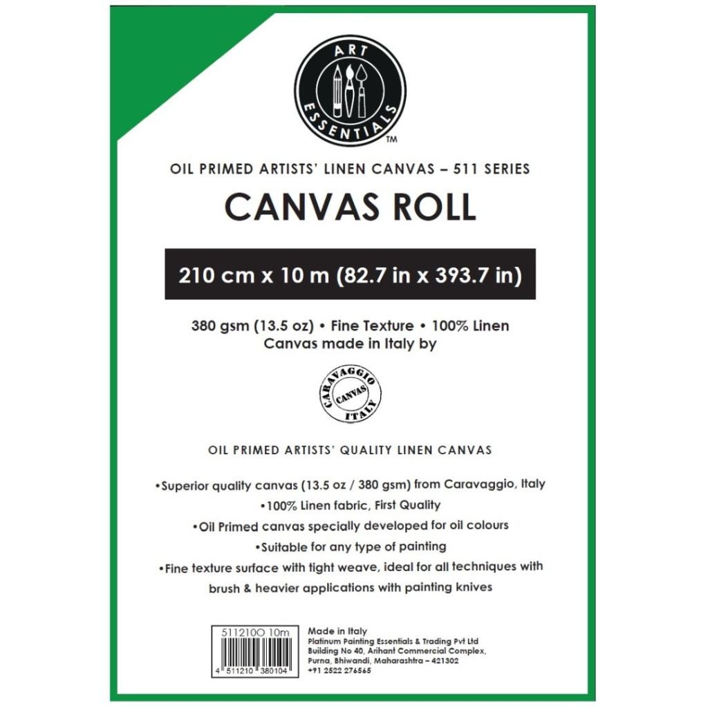 Art Essentials Oil Primed Artists' Linen Canvas Roll - 511 Series - Fine Grain - 380 GSM / 13.5 Oz - 210 cm by 10 Metres OR 82.68'' by 32.8 Feet