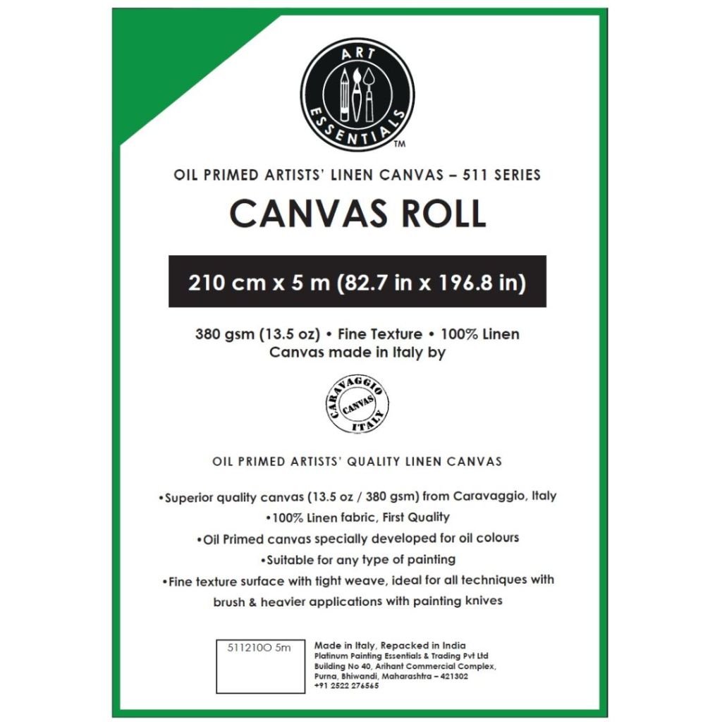 Art Essentials Oil Primed Artists' Linen Canvas Roll - 511 Series - Fine Grain - 380 GSM / 13.5 Oz - 210 cm by 5 Metres OR 82.68'' by 16.4 Feet
