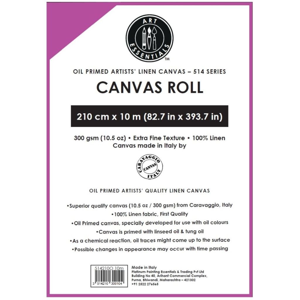 Art Essentials Oil Primed Artists' Linen Canvas Roll - 514 Series - Extrafine Grain - 300 GSM / 10.5 Oz - 210 cm by 10 Metres OR 82.68'' by 32.8 Feet