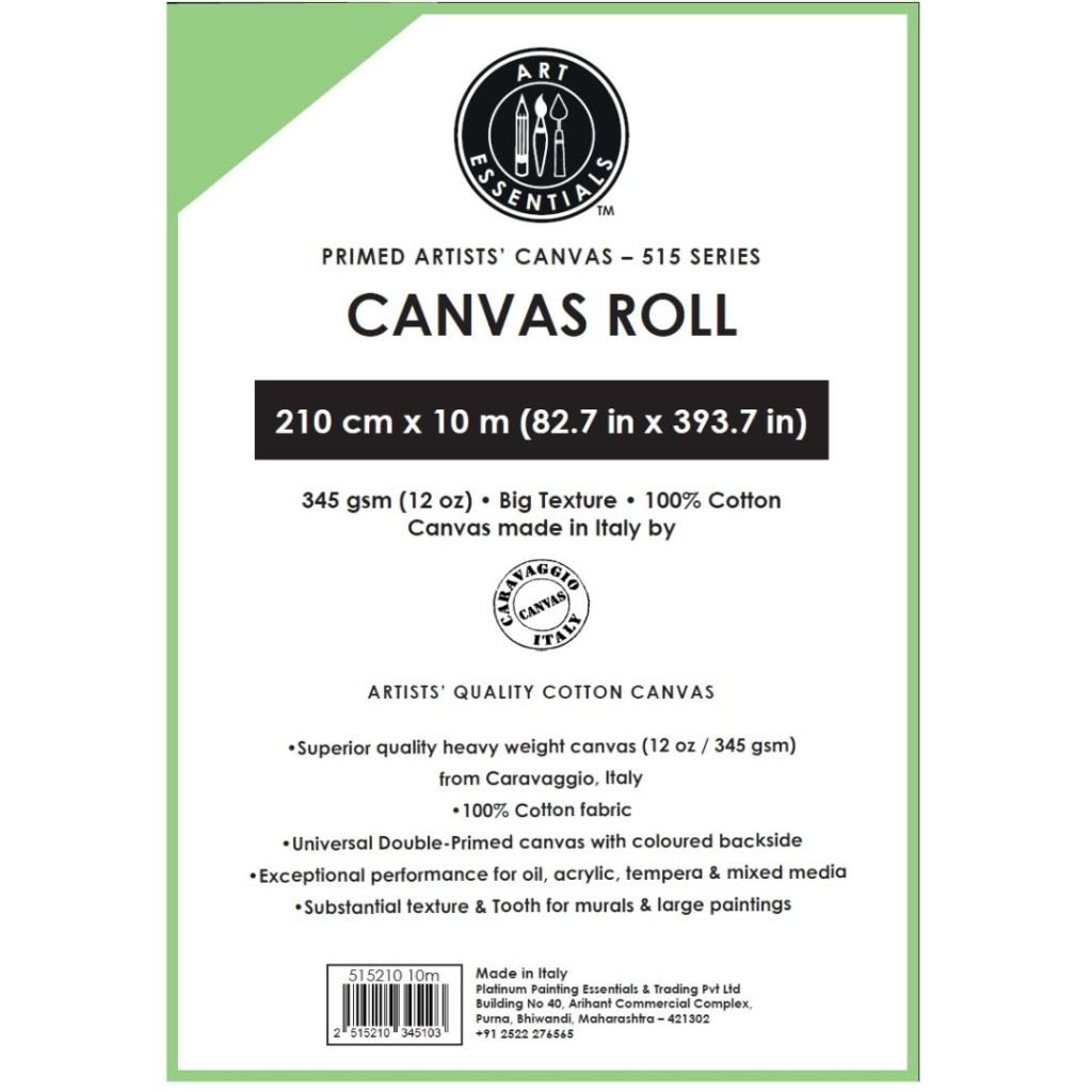 Art Essentials Primed Artists' Cotton Canvas Roll - 515 Series - Big Grain - 345 GSM / 12 Oz - 210 cm by 10 Metres OR 82.68'' by 32.8 Feet