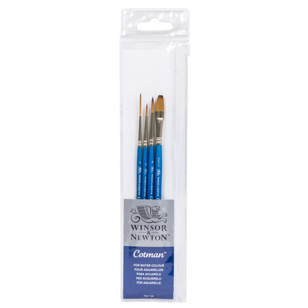 Winsor & Newton Cotman Watercolour Synthetic Hair Brush - Assorted Set- Short Handle - Pack of 4 - Set 1