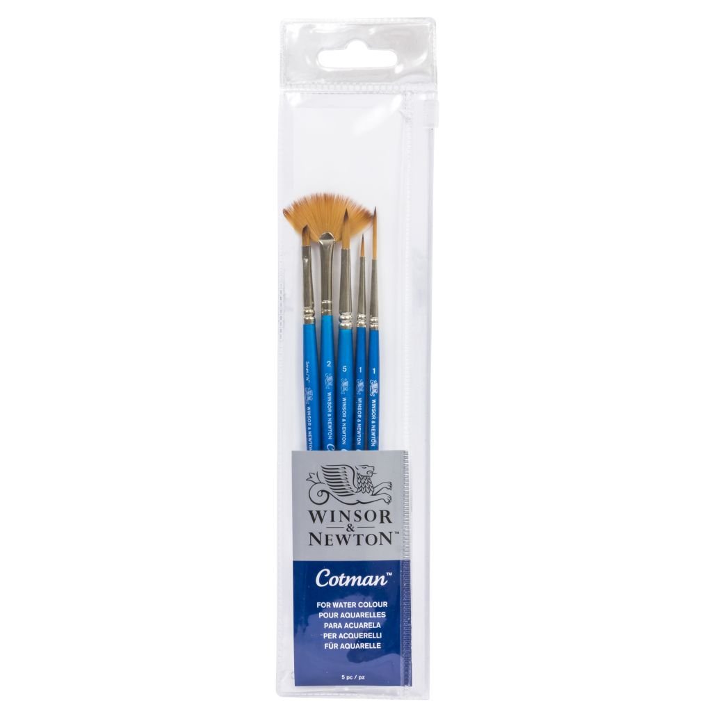 Winsor & Newton Cotman Watercolour Synthetic Hair Brush - Assorted Set- Short Handle - Pack of 5 - Set 1