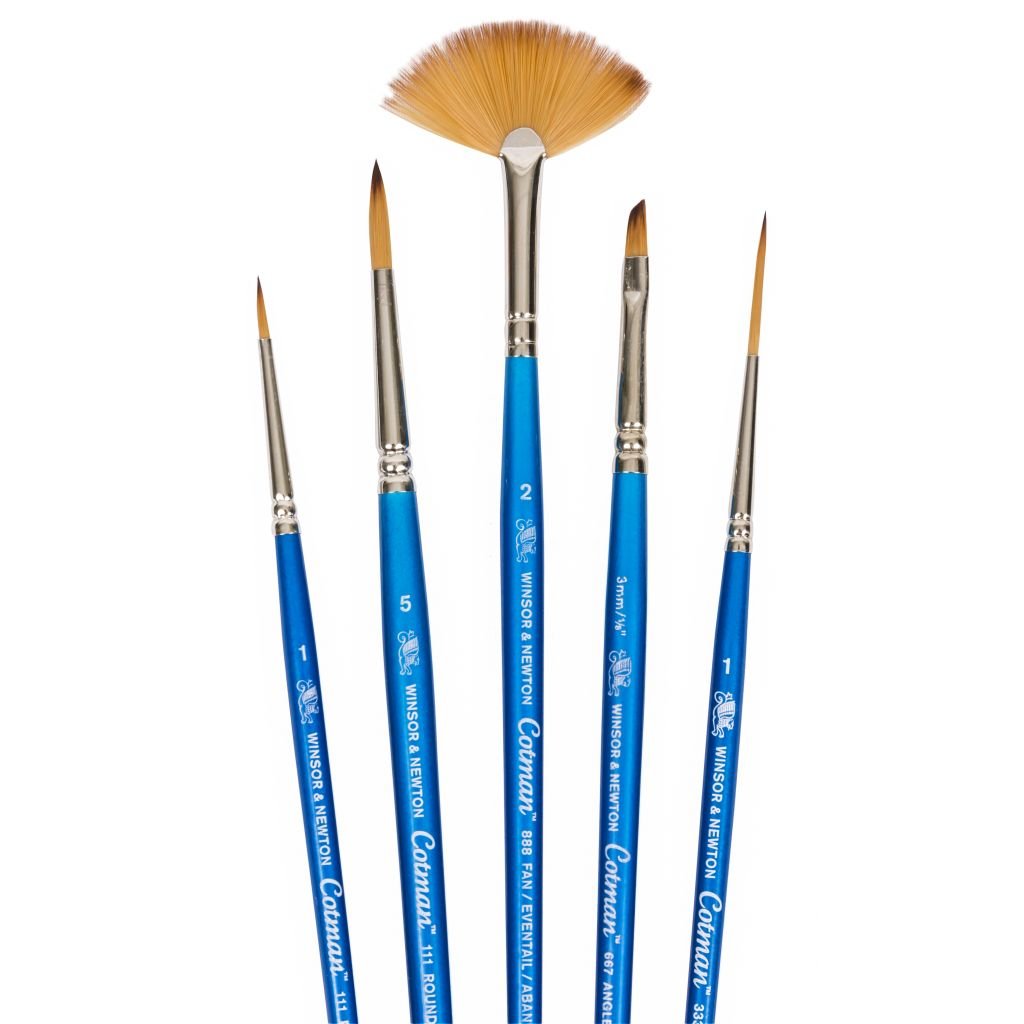 Winsor & Newton Cotman Watercolour Synthetic Hair Brush - Assorted Set- Short Handle - Pack of 5 - Set 1