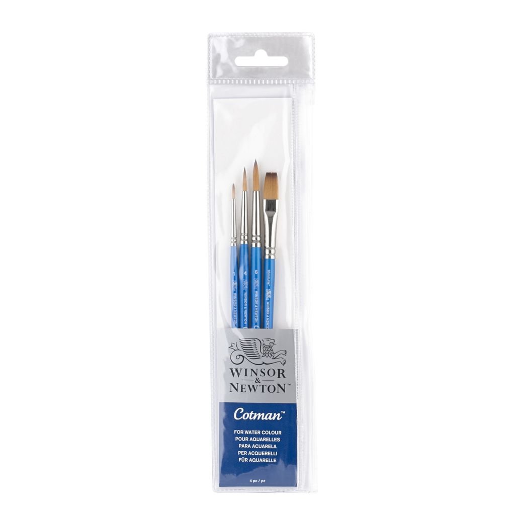 Winsor & Newton Cotman Watercolour Synthetic Hair Brush - Assorted Set- Short Handle - Pack of 4 - Set 2