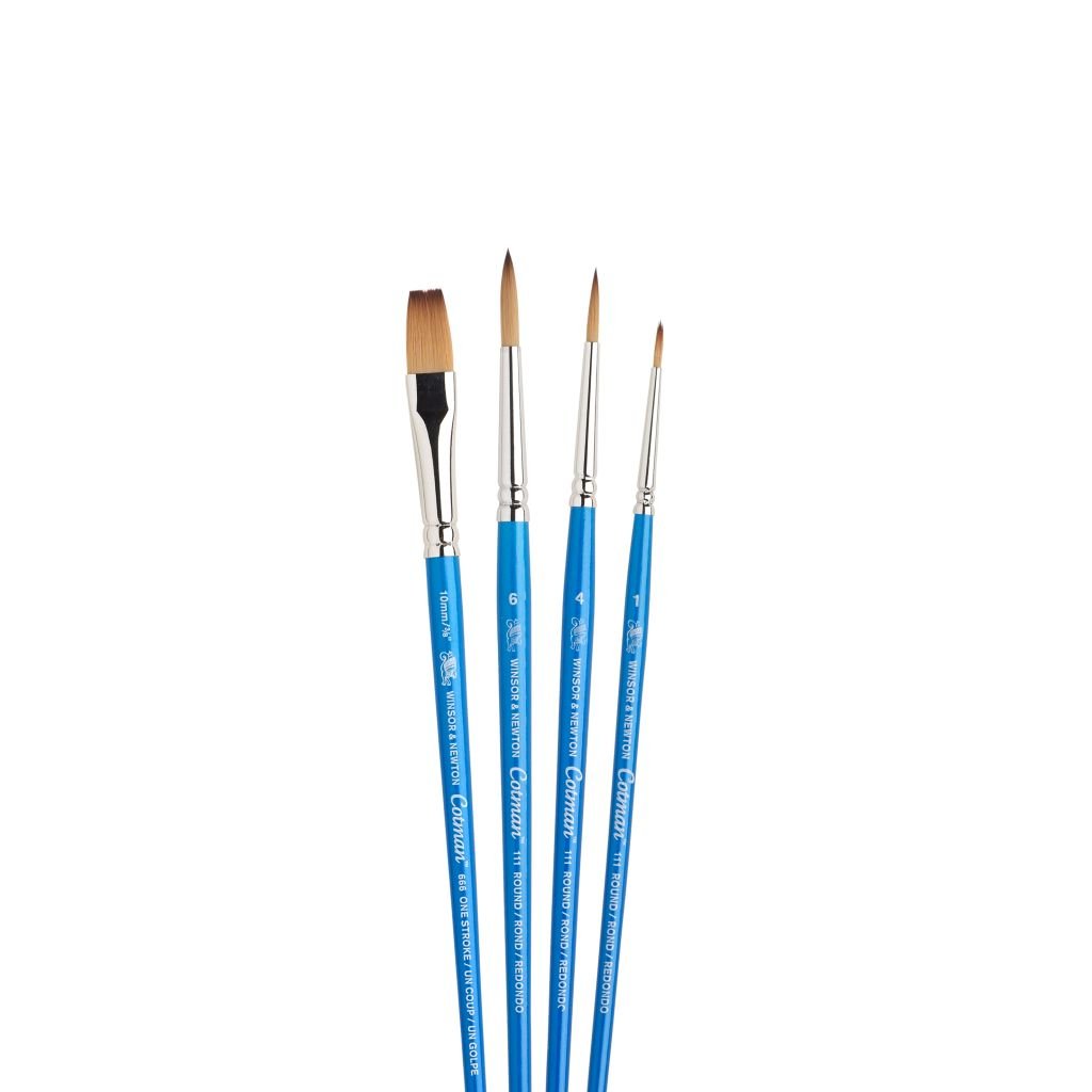 Winsor & Newton Cotman Watercolour Synthetic Hair Brush - Assorted Set- Short Handle - Pack of 4 - Set 2