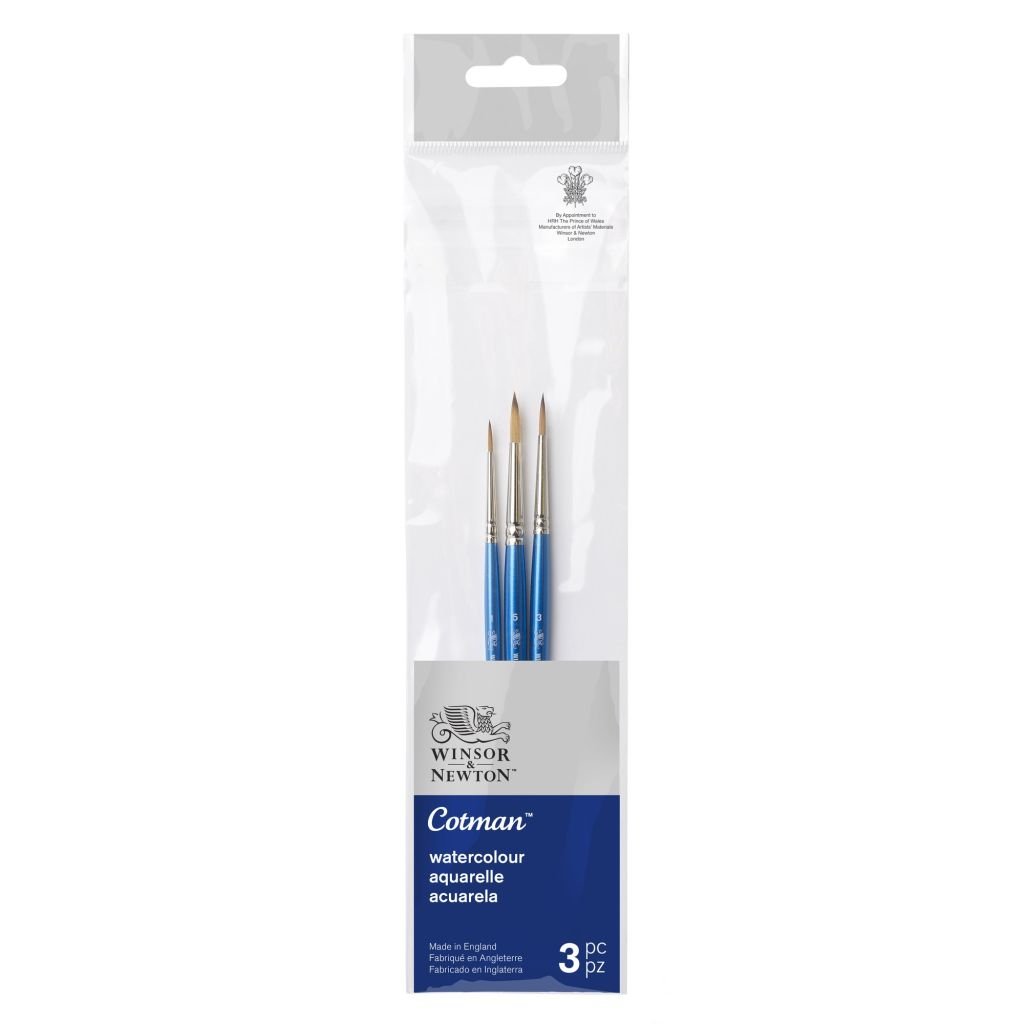 Winsor & Newton Cotman Watercolour Synthetic Hair Brush - Rounds - Short Handle - Pack of 3 - SET 1