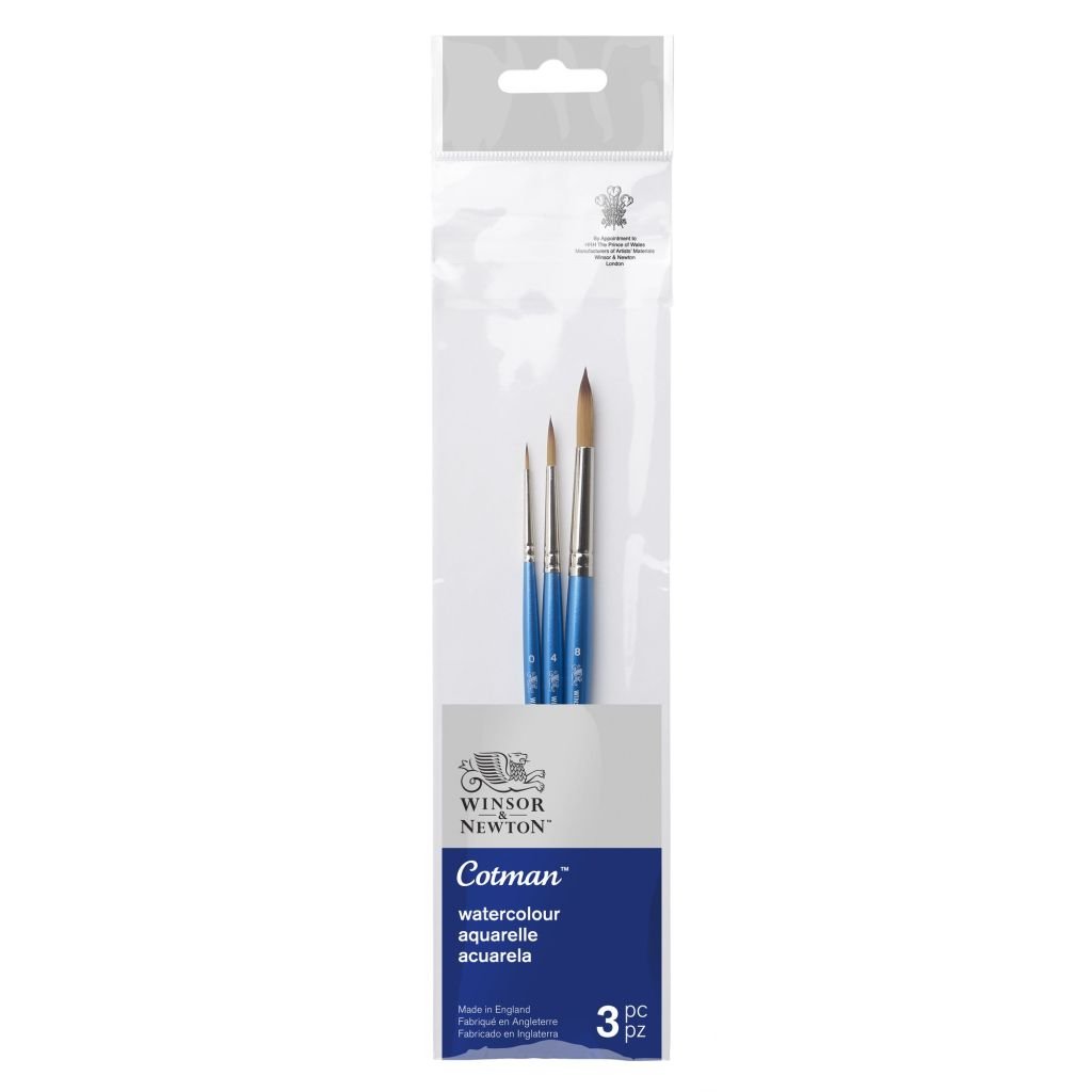 Winsor & Newton Cotman Watercolour Synthetic Hair Brush - Rounds - Short Handle - Pack of 3 - SET 2