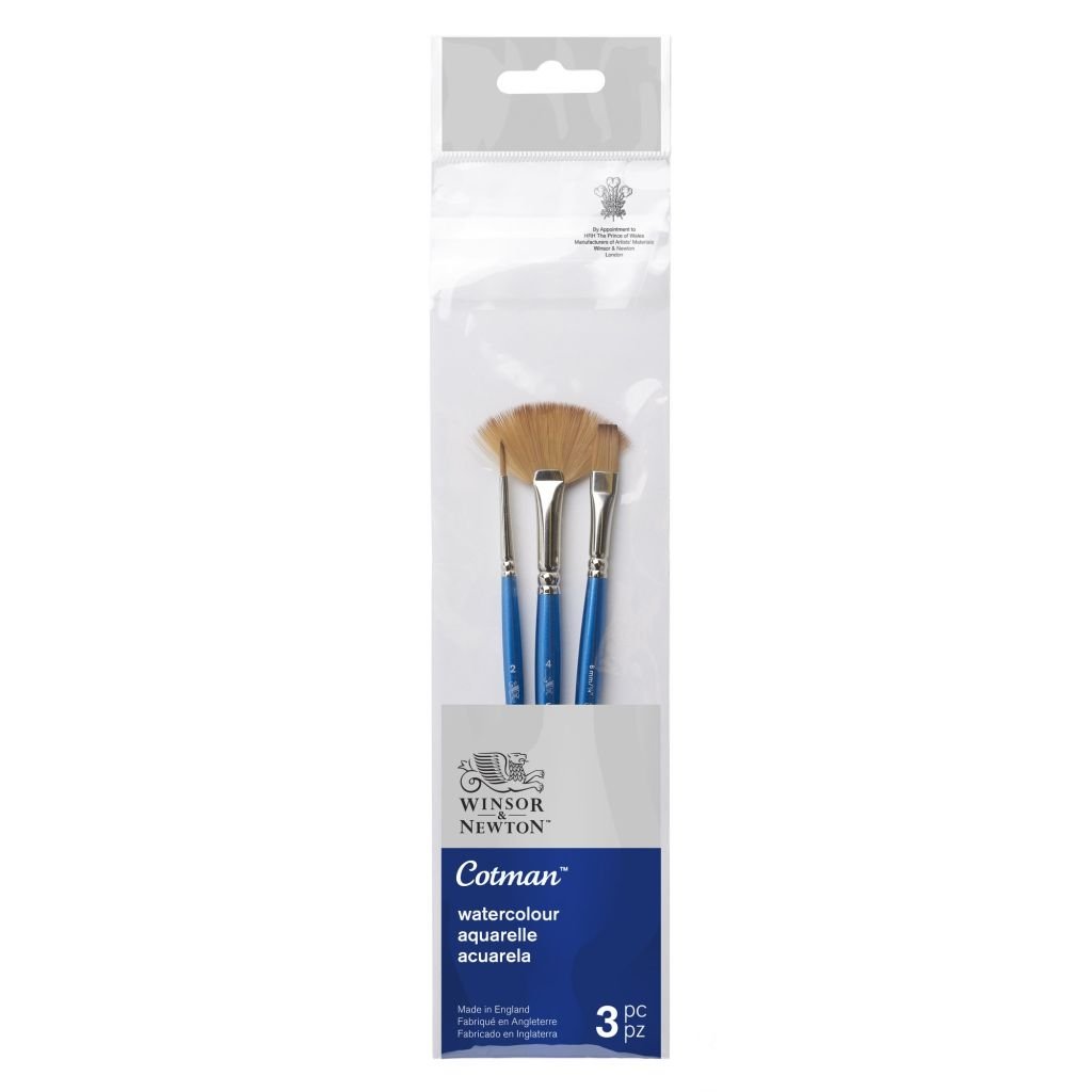 Winsor & Newton Cotman Watercolour Synthetic Hair Brush - Assorted Set - Short Handle - Pack of 3 - SET 3