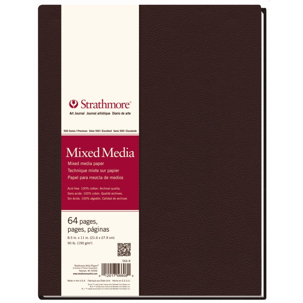 Strathmore 500 Series Mixed Media 8.5'' x 11'' Natural White Vellum 190 GSM 100% Cotton Paper, Long Side HardBound Art Book of 32 Sheets
