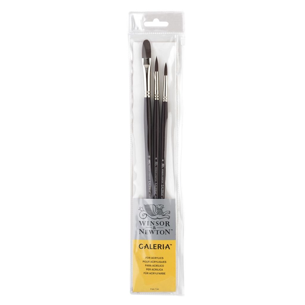 Winsor & Newton Galeria Synthetic Hair Brush - Assorted Set- Long Handle - Pack of 3