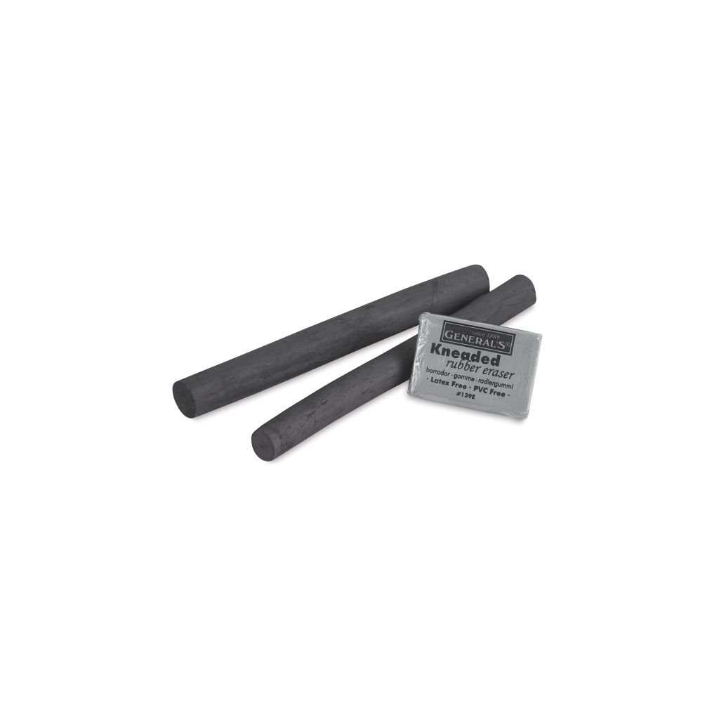 General's Jumbo Pure Willow Sketching Charcoal - 2 Jumbo Sticks and Kneaded Eraser (139E)