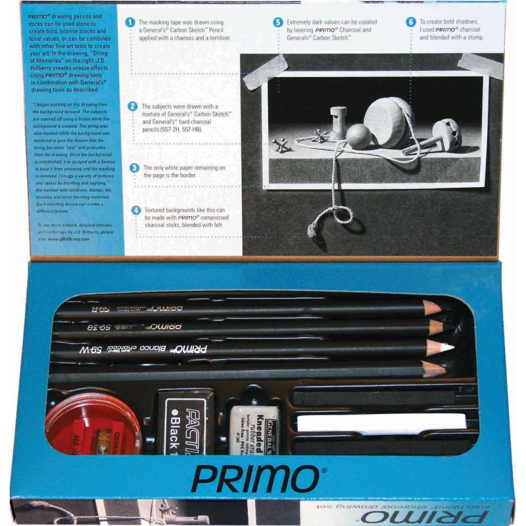 General's Primo Euro Blend Charcoal Drawing Set - Art Set of 12 Pieces