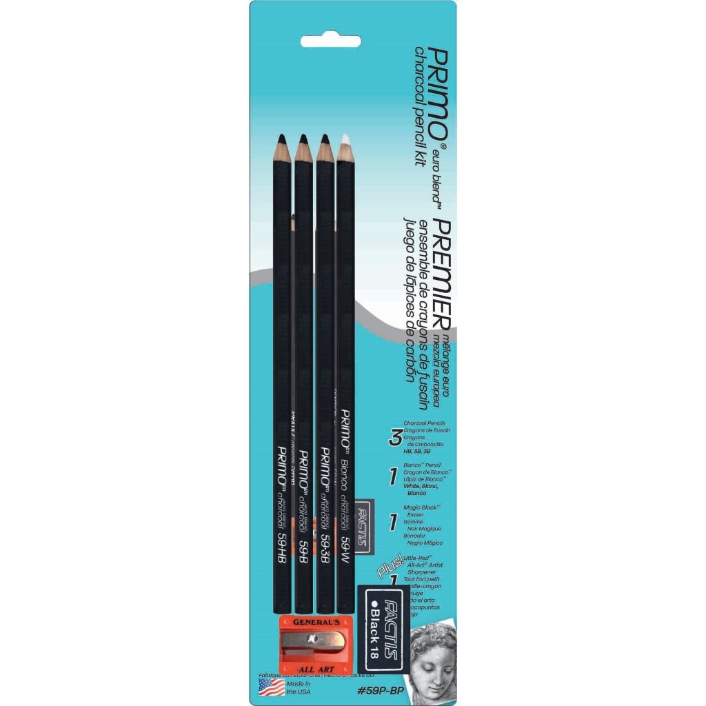 General's Primo Euro Blend Charcoal Pencil Kit - Art Set of 6 Pieces