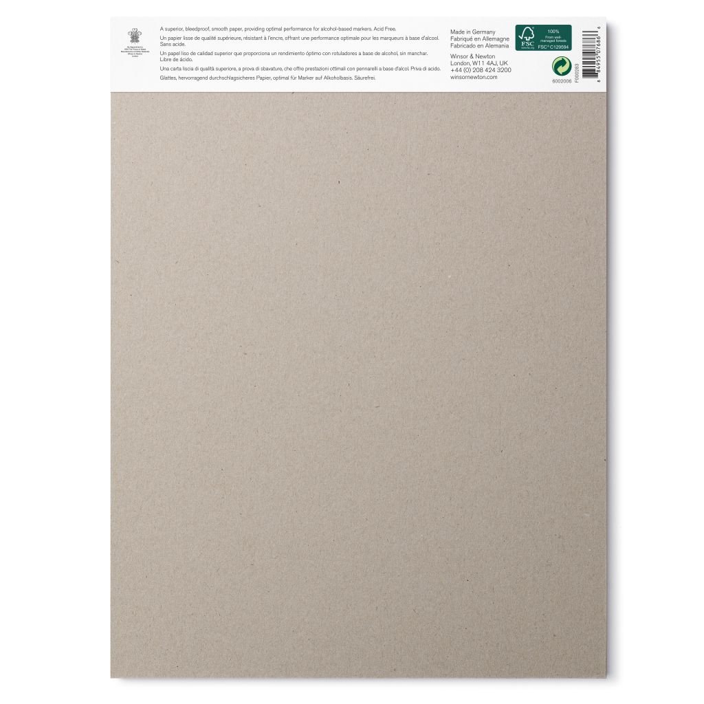 Winsor & Newton Bleedproof Marker Paper - Smooth 75 GSM - 23 cm x 31 cm or 9'' x 12'' Natural White Short Side Glued Pad of 50 Sheets
