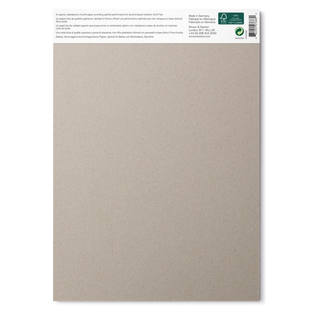 Winsor & Newton Bleedproof Marker Paper - Smooth 75 GSM - A4 (21 cm x 29.7 cm or 8'' x 12'') Natural White Short Side Glued Pad of 50 Sheets