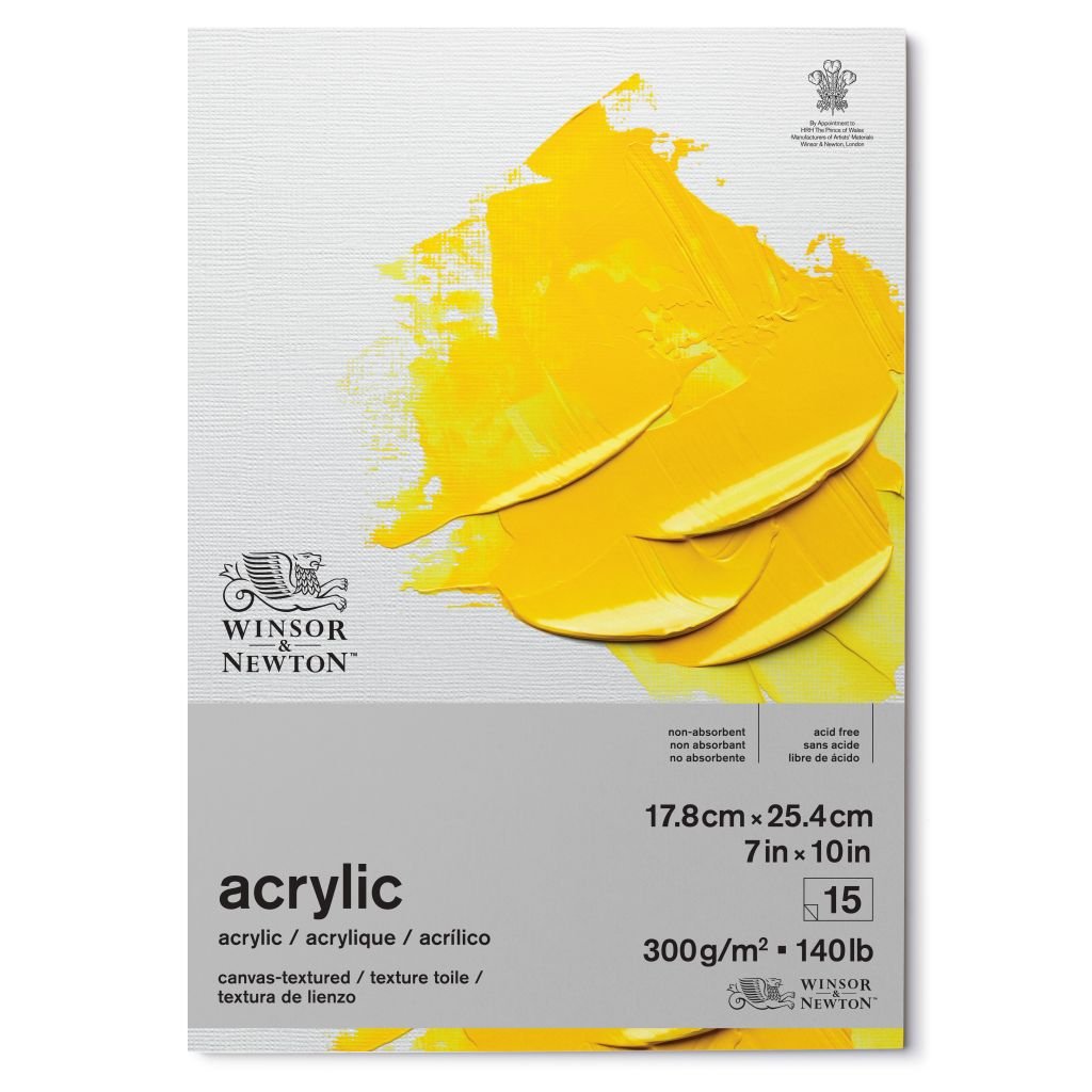 Winsor & Newton Acrylic Paper - Canvas Texture 300 GSM - 17.8 cm x 25.4 cm or 7'' x 10'' Natural White Short Side Glued Pad of 15 Sheets