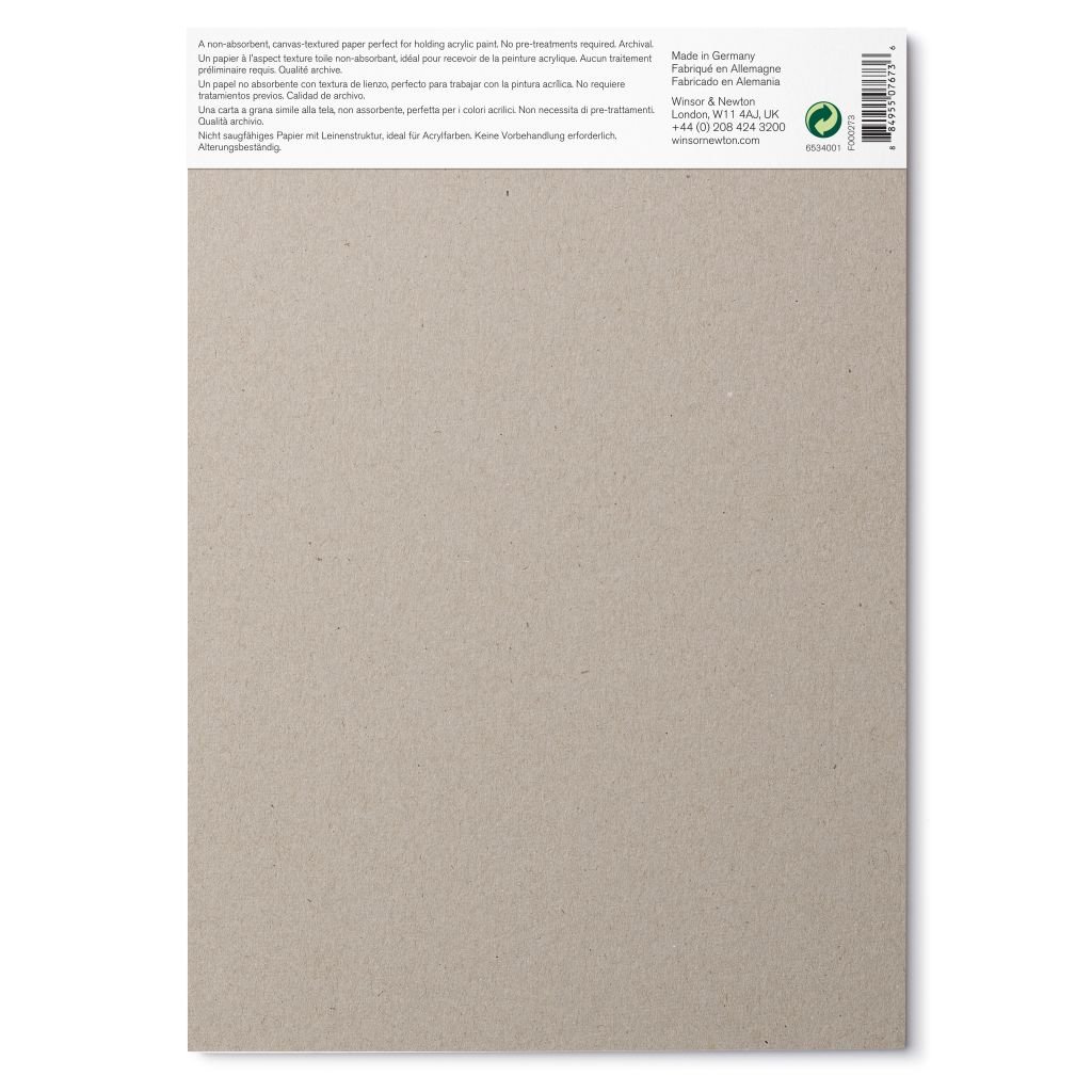 Winsor & Newton Acrylic Paper - Canvas Texture 300 GSM - 17.8 cm x 25.4 cm or 7'' x 10'' Natural White Short Side Glued Pad of 15 Sheets