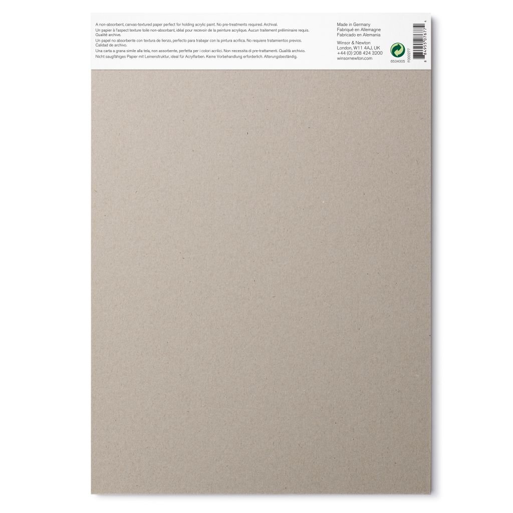 Winsor & Newton Acrylic Paper - Canvas Texture 300 GSM - A4 (21 cm x 29.7 cm or 8'' x 12'') Natural White Short Side Glued Pad of 15 Sheets
