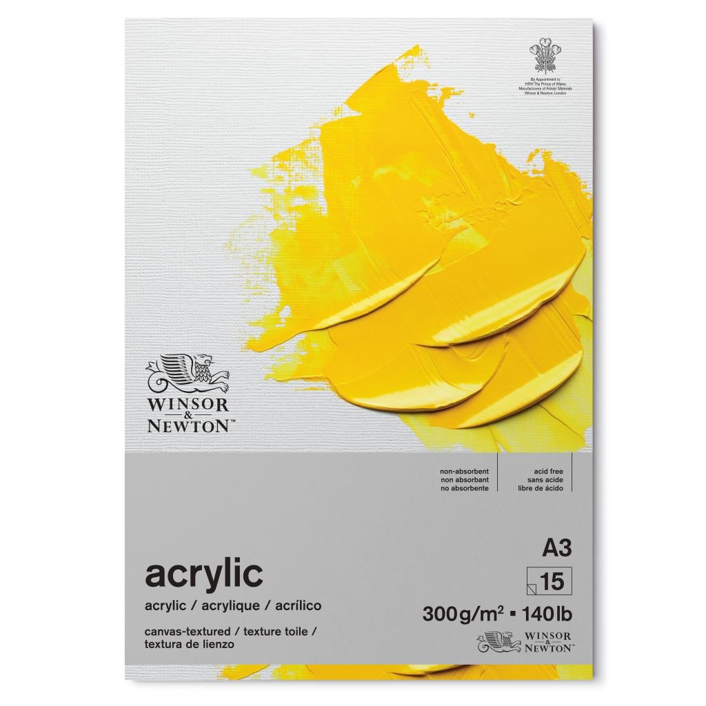 Winsor & Newton Acrylic Paper - Canvas Texture 300 GSM - A3 (29.7 cm x 42 cm or 12'' x 17'') Natural White Short Side Glued Pad of 15 Sheets