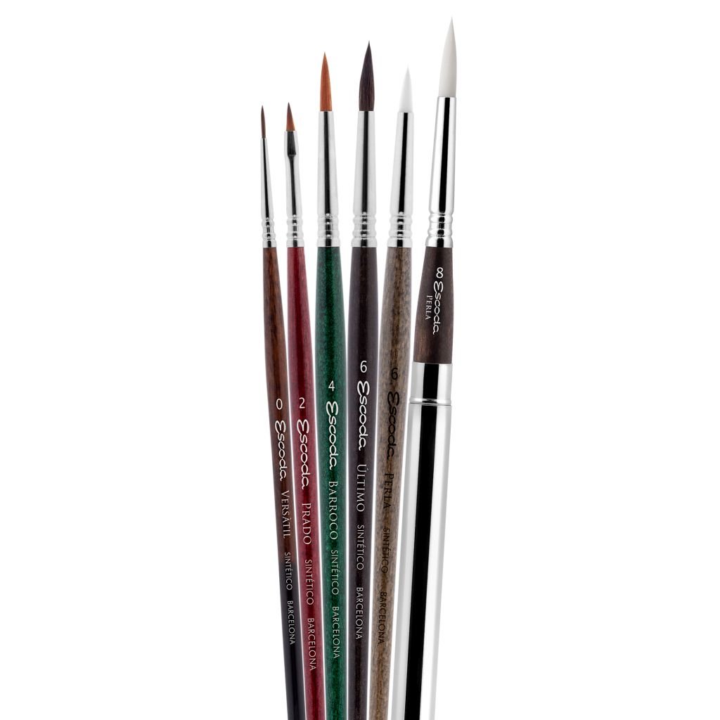 Escoda Set of 6 Synthetic Brushes For Comic Illustration – Series 6560 – #0 Round Pointed Versatil, #2 Bright Prado, #4 Round Pointed Barroco, #6 Round Pointed Ultimo, #6 Short Round Pointed Perla and #8 Travel Round Pointed Perla