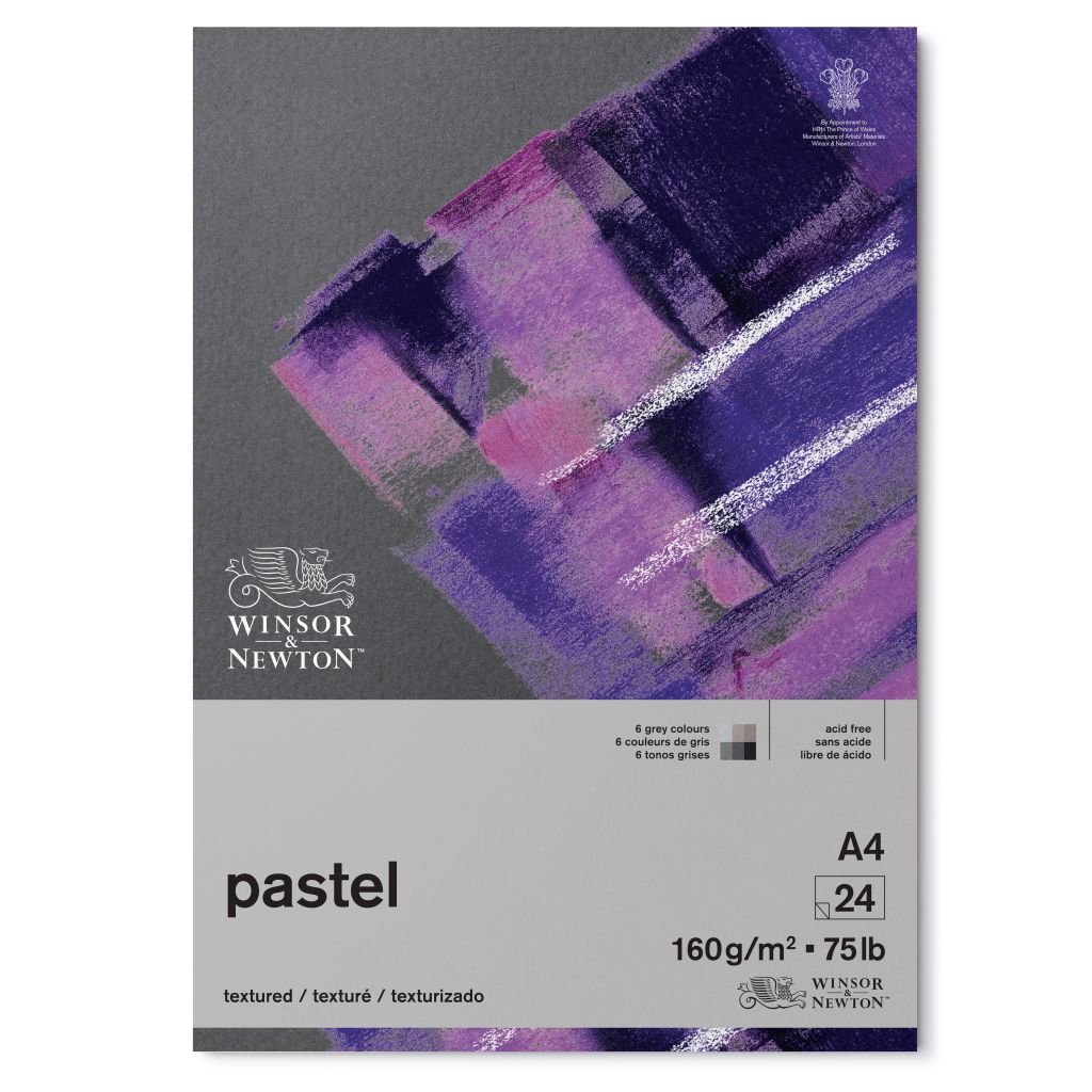 Winsor & Newton Pastel Paper - Textured + Smooth 160 GSM - A4 (21 cm x 29.7 cm or 8'' x 12'') Grey Colour Short Side Glued Pad of 24 Sheets