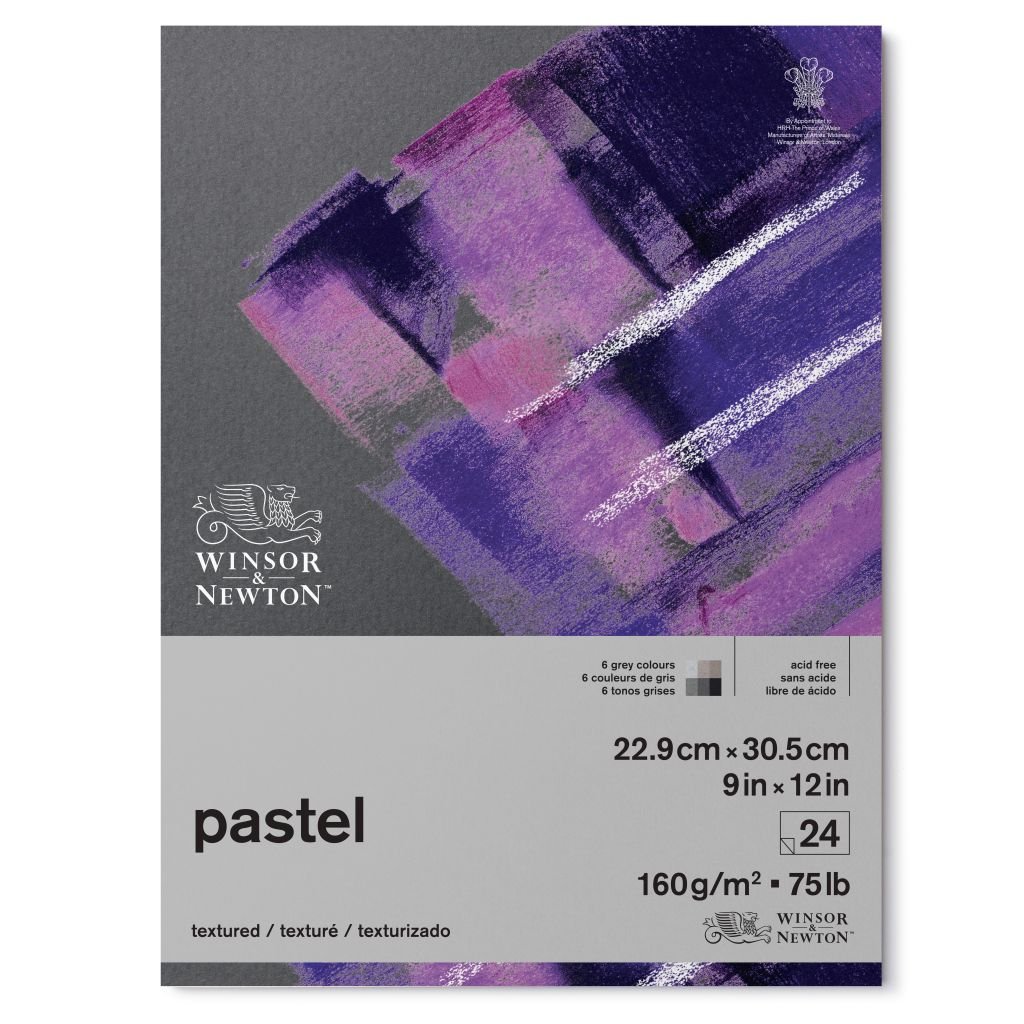 Winsor & Newton Pastel Paper - Textured + Smooth 160 GSM - 22.9 cm x 30.5 cm or 9'' x 12'' Grey Colour Short Side Glued Pad of 24 Sheets