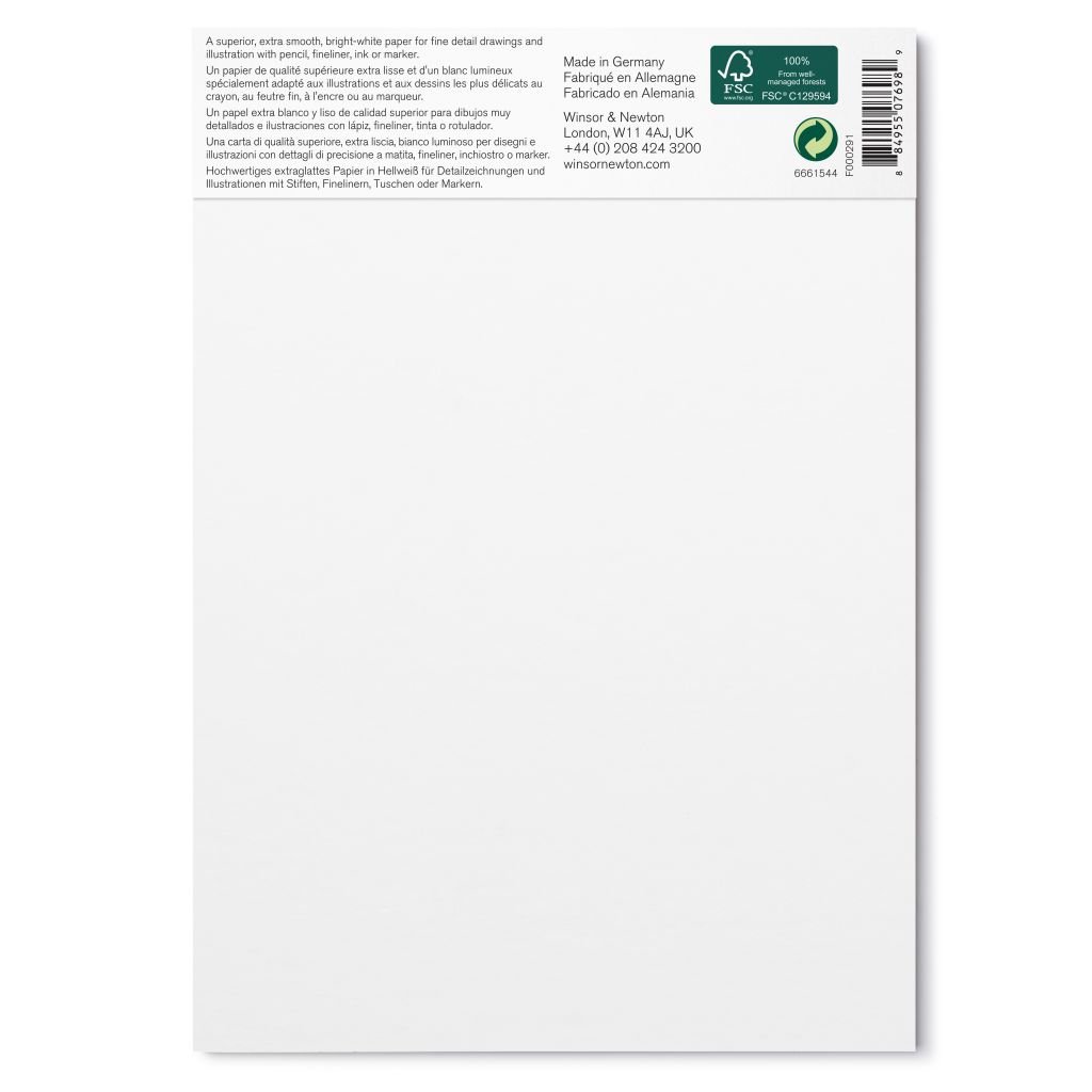 Winsor & Newton Bristol Board - Extra Smooth 250 GSM - A5 (14.8 cm x 21 cm or 5.8'' x 8.3'') Bright White Short Side Glued Pad of 20 Sheets